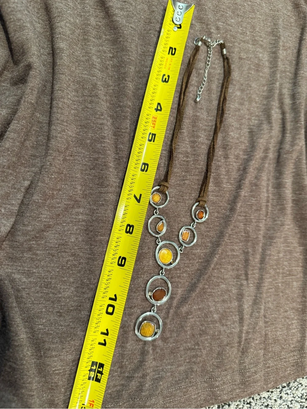 Brown and Amber Circle Link Necklace and Bracelet Set